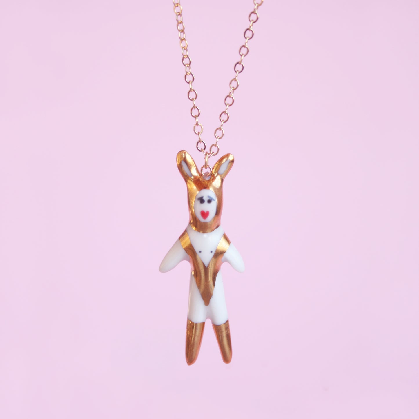Porcelain Golden Bunny Girl Necklace
