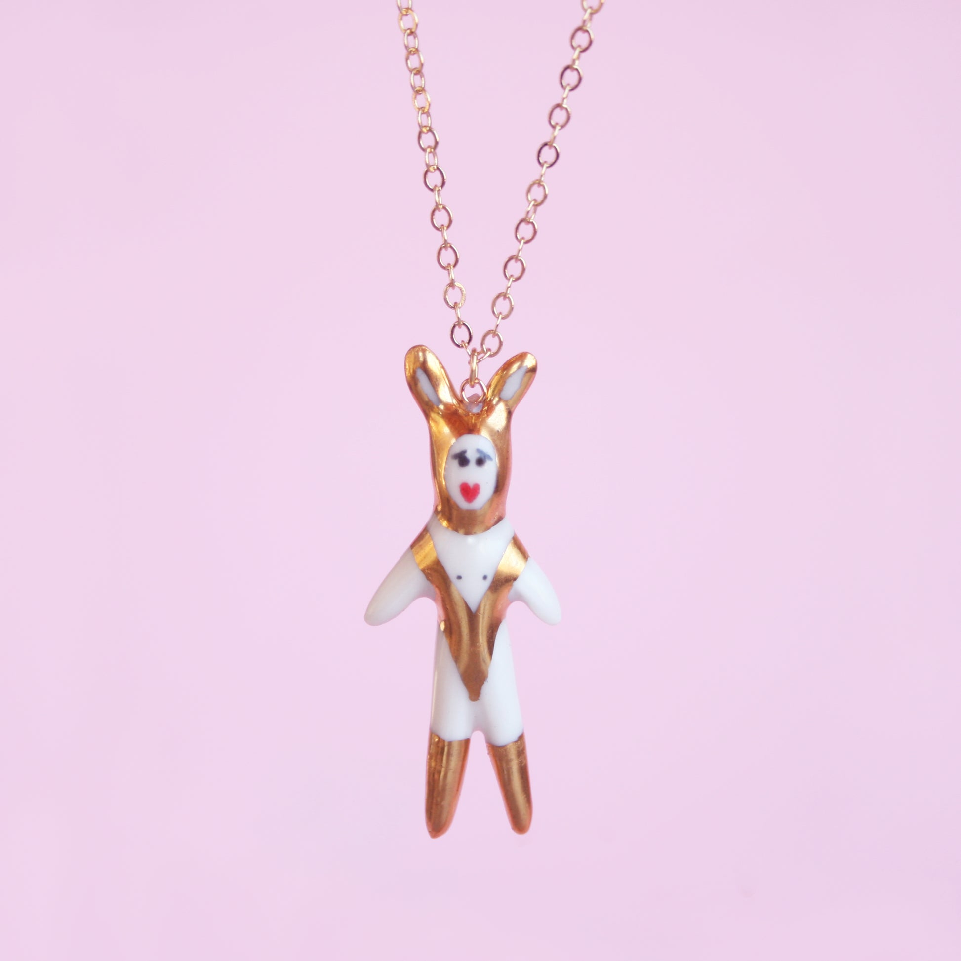 Porcelain Golden Bunny Girl Necklace