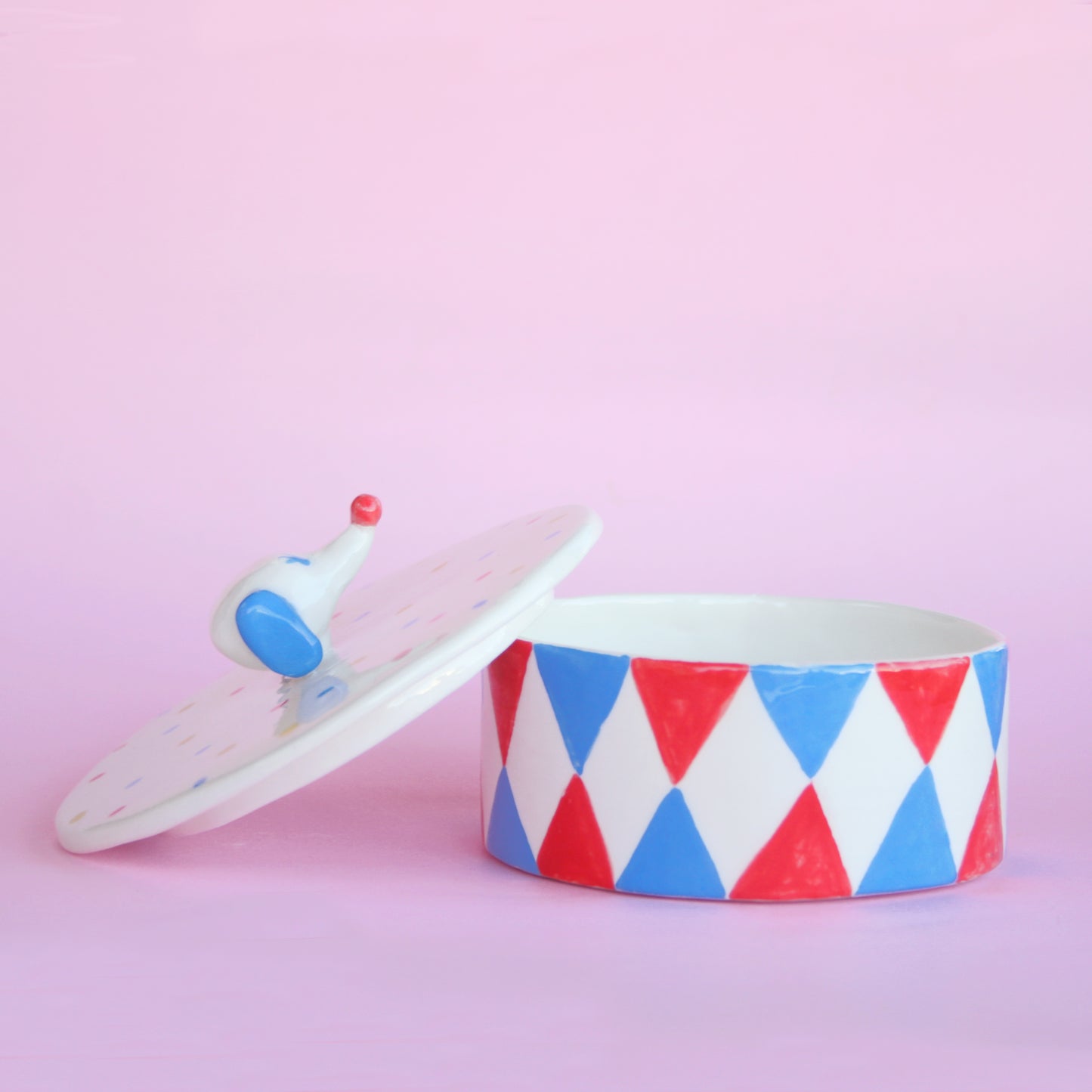 CERAMIC BOX WITH LID: CIRCUS WEENIE AND HARLEQUIN BUNNY