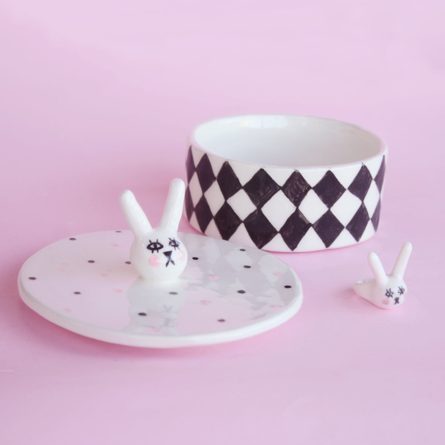 CERAMIC BOX WITH LID: CIRCUS WEENIE AND HARLEQUIN BUNNY