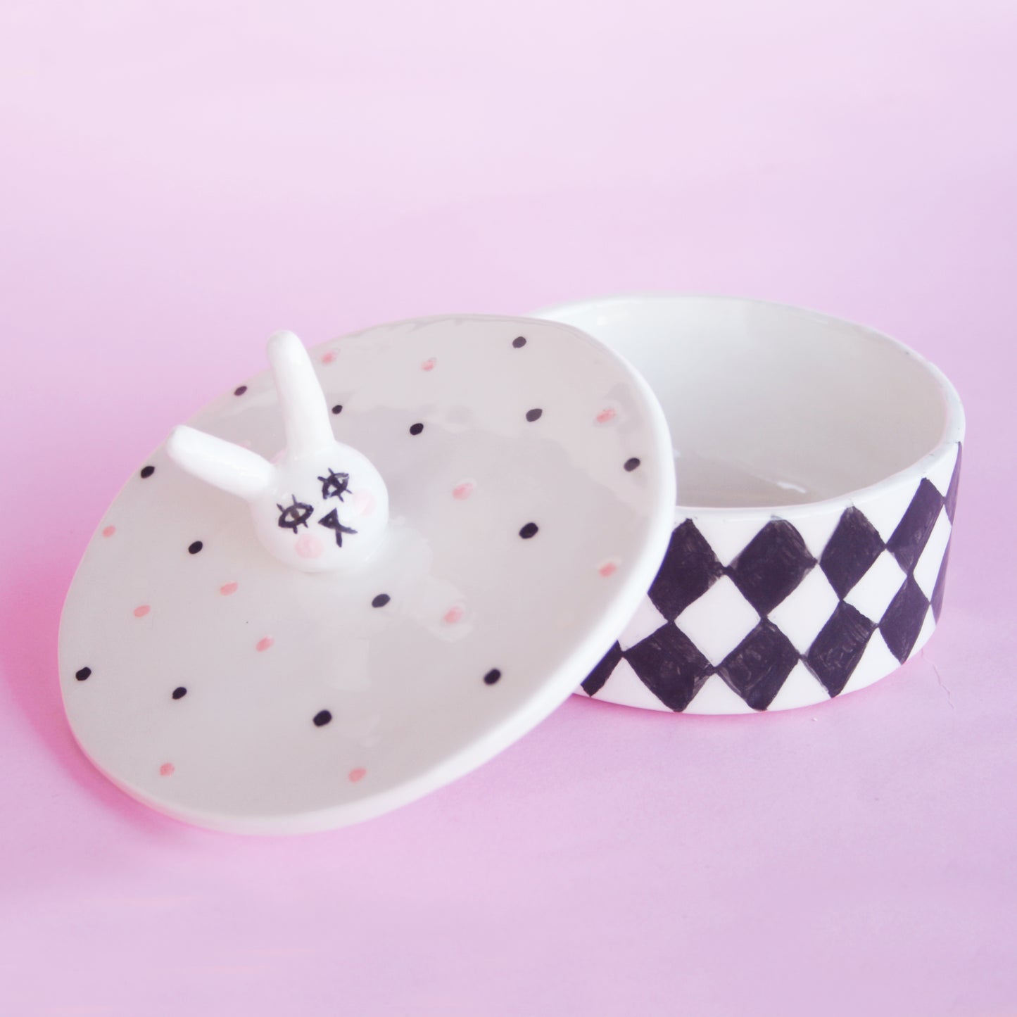 CERAMIC BOX WITH LID: CIRCUS WEENIE AND HARLEQUIN BUNNY
