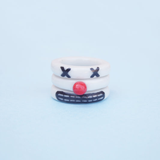 EMO CLOWN RING - PORCELAIN TRIPLE STACKING RING