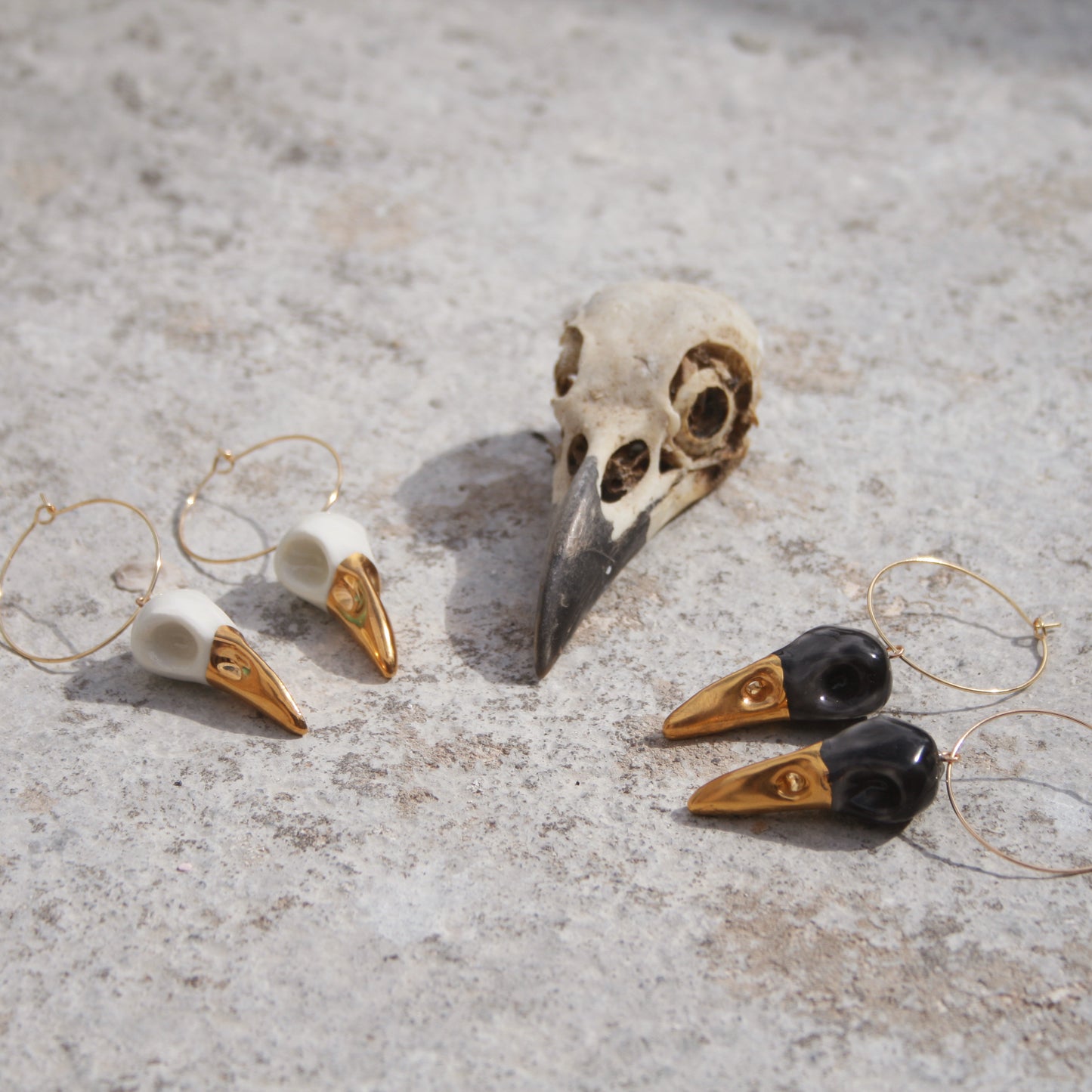 BIRD SKULLS - PORCELAIN HOOP EARRINGS