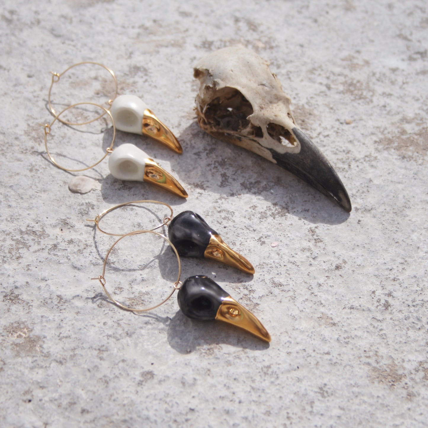BIRD SKULLS - PORCELAIN HOOP EARRINGS