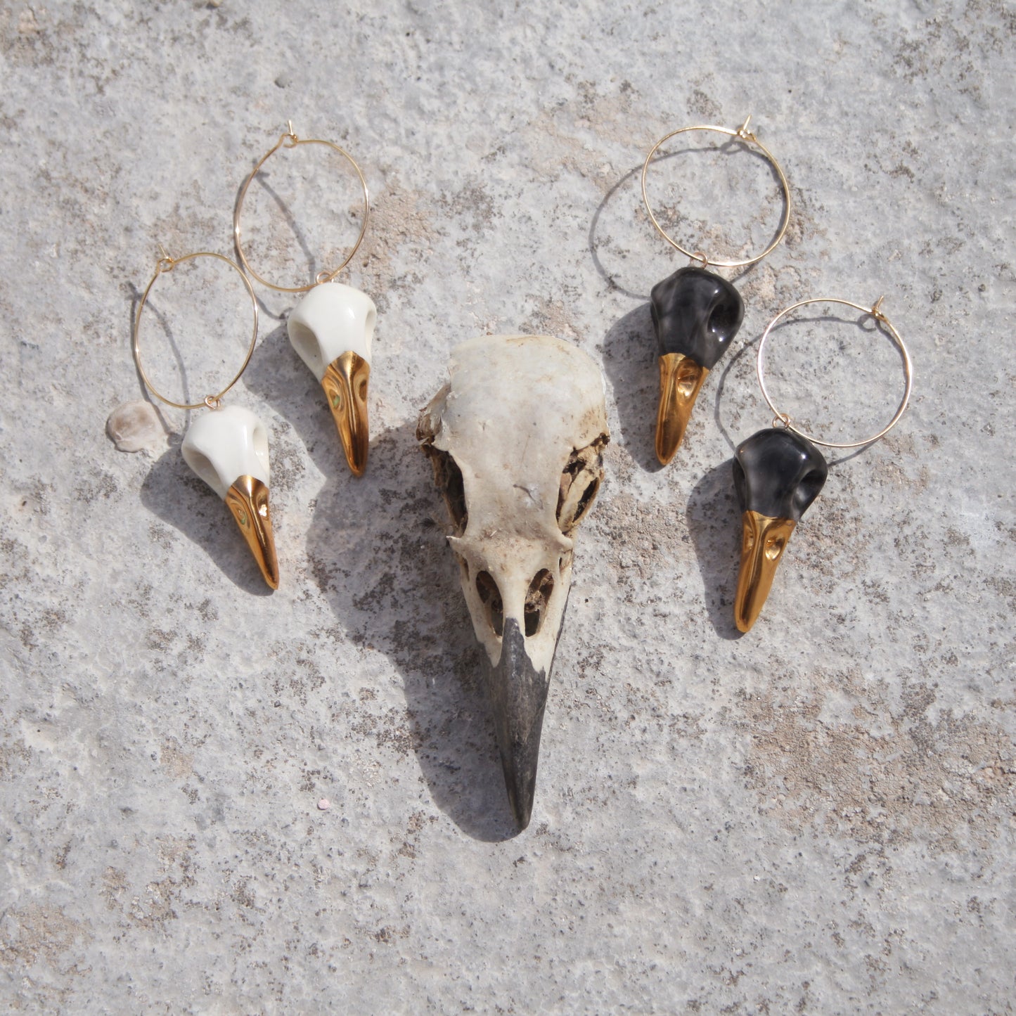 BIRD SKULLS - PORCELAIN HOOP EARRINGS