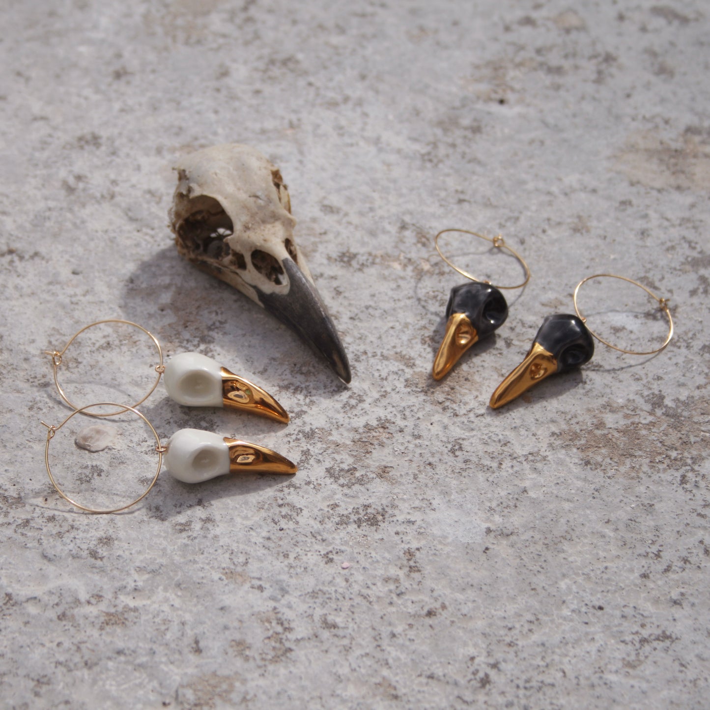 BIRD SKULLS - PORCELAIN HOOP EARRINGS