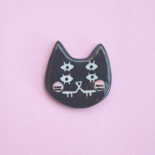 CAT PIN / BLACK - PORCELAIN BROOCH