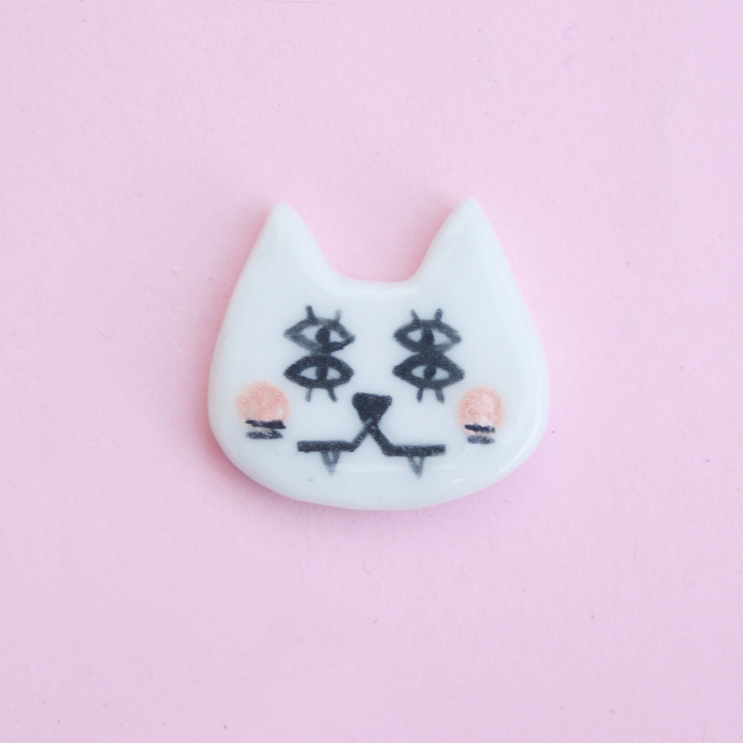 CAT PIN  / WHITE - PORCELAIN BROOCH