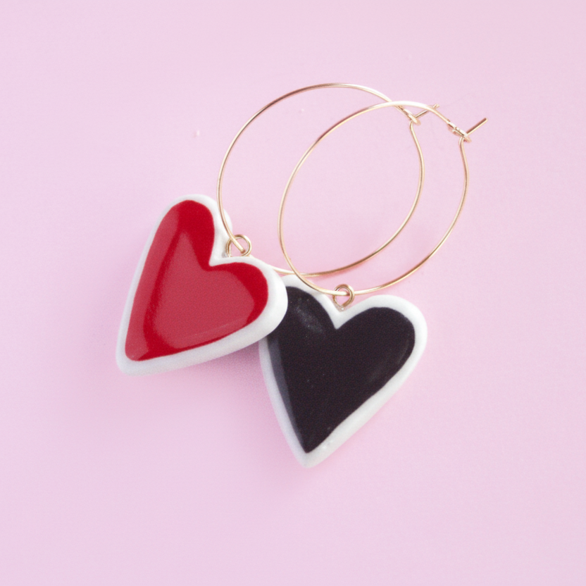 REVERSIBLE HEART HOOP EARRINGS