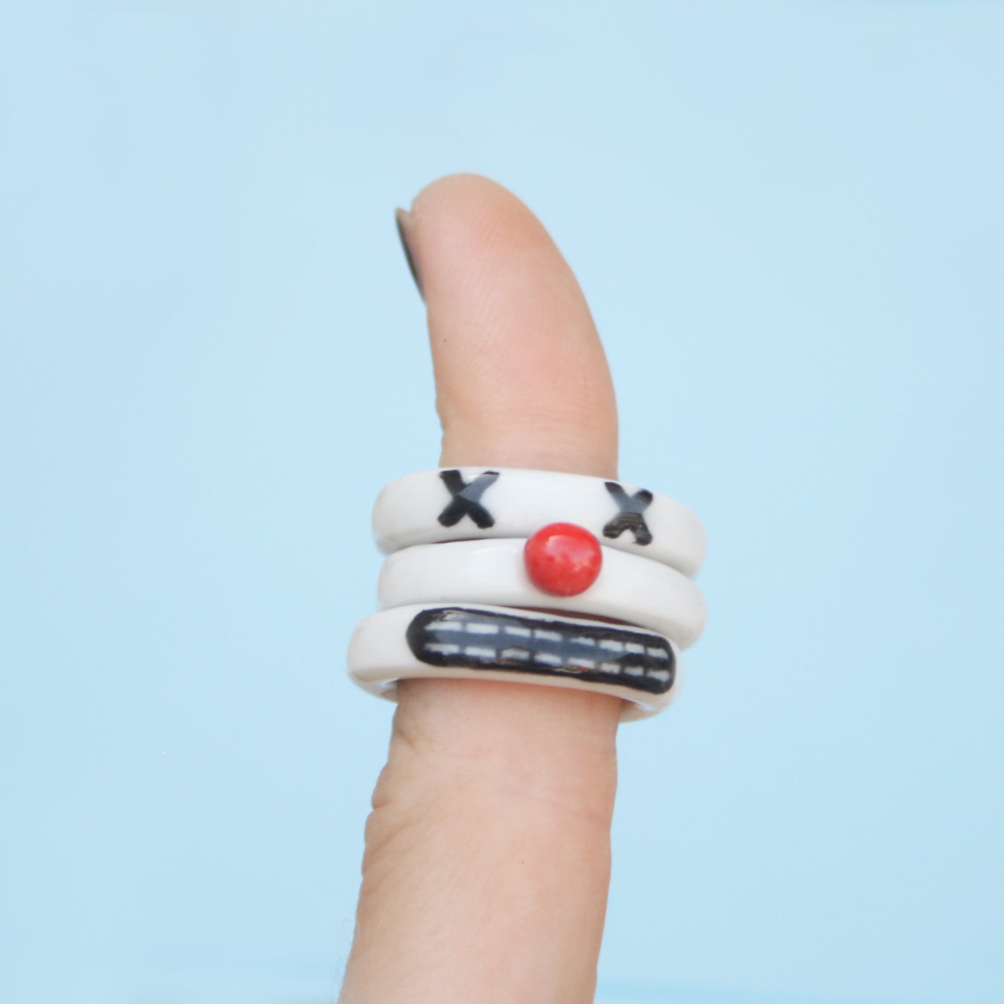 EMO CLOWN RING - PORCELAIN TRIPLE STACKING RING