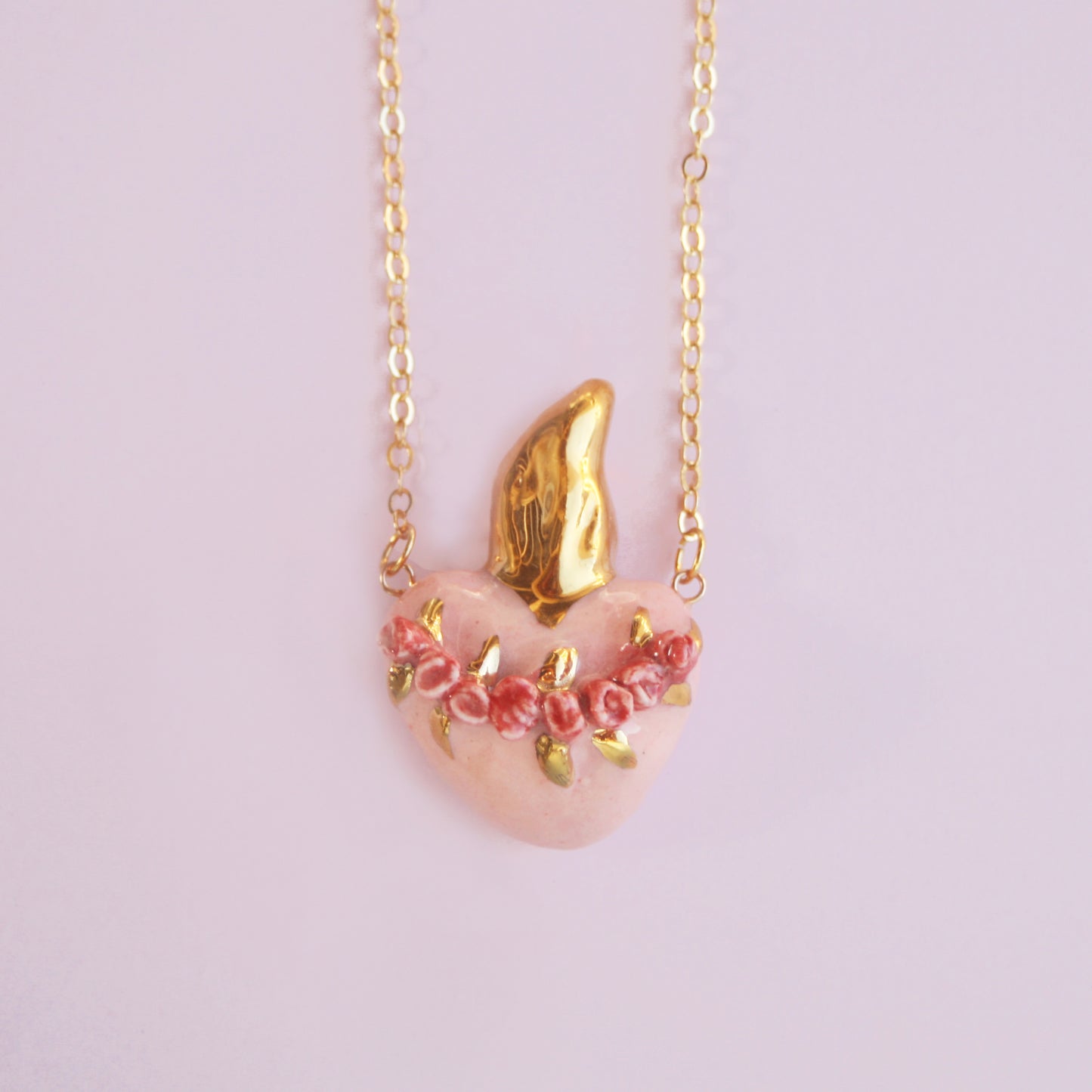 FLAMING HEART - PORCELAIN EX VOTO NECKLACE