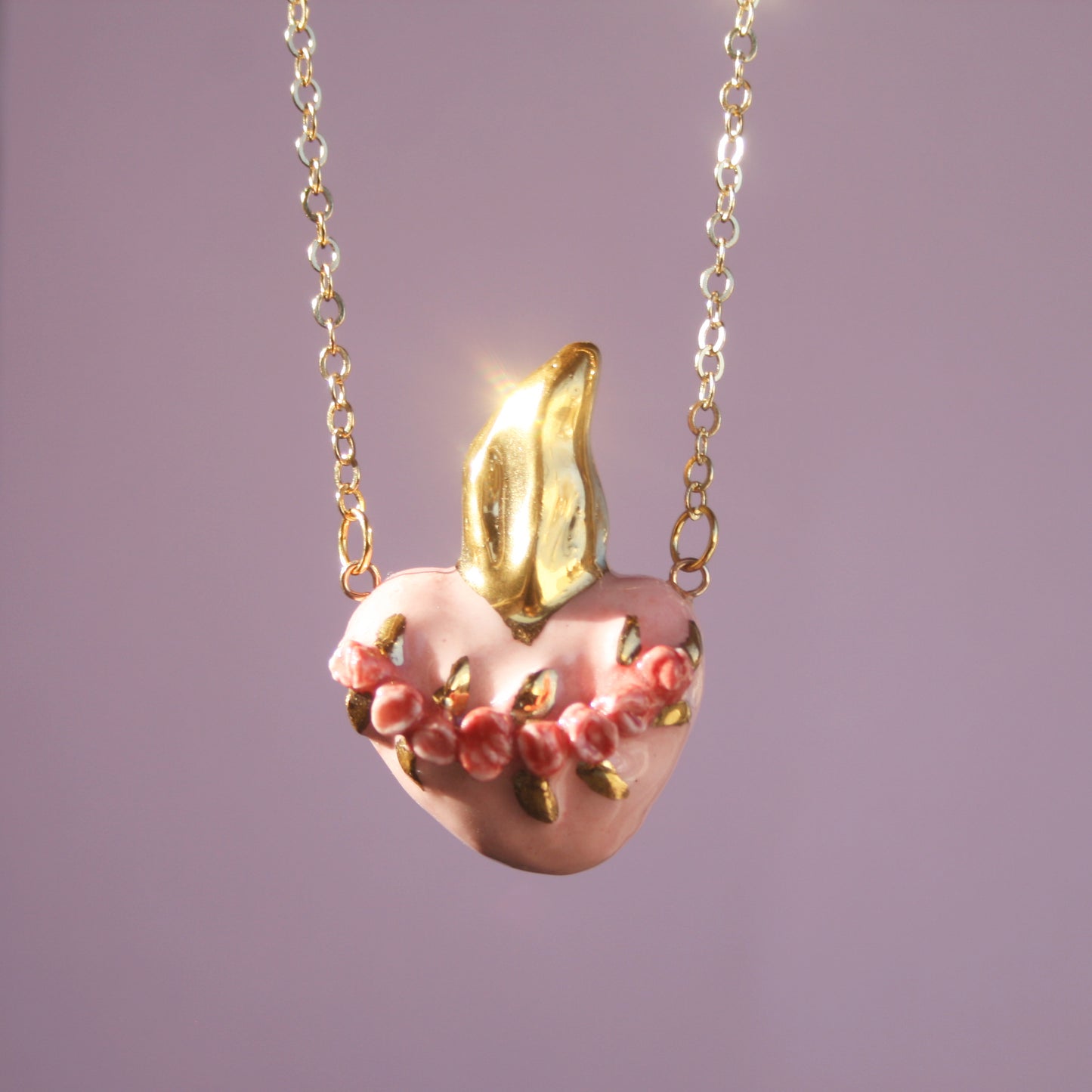 FLAMING HEART - PORCELAIN EX VOTO NECKLACE