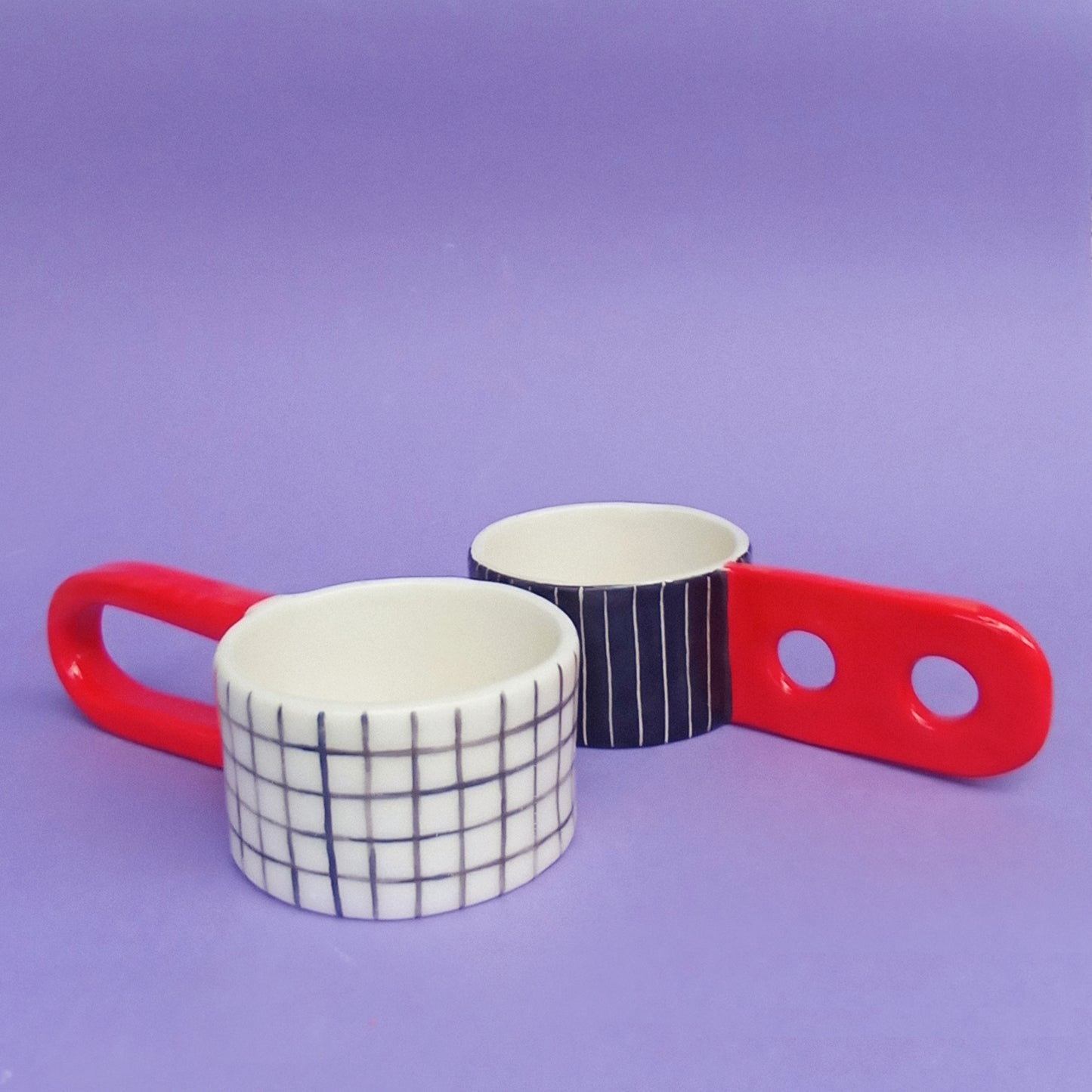 Graphic Cup with oversized ear handle – bold geometric hand-painted ceramic cup, 120ml, Siamese Twin Studio
