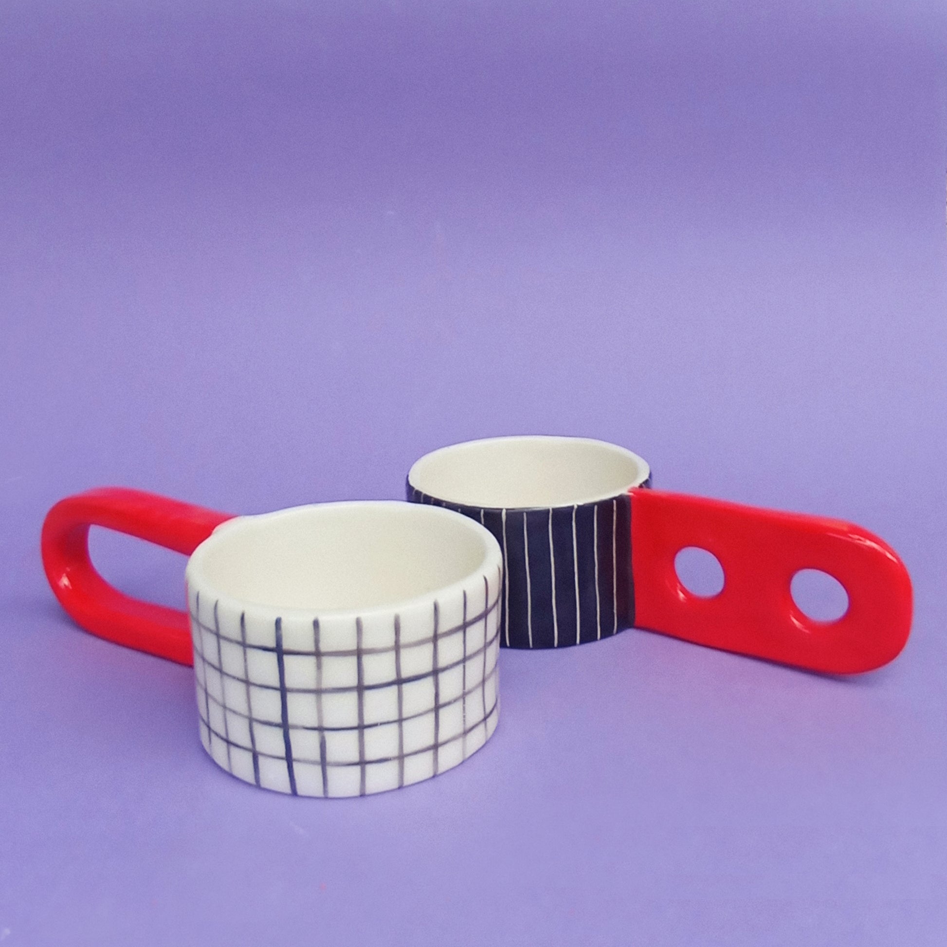 Graphic Cup with oversized ear handle – bold geometric hand-painted ceramic cup, 120ml, Siamese Twin Studio
