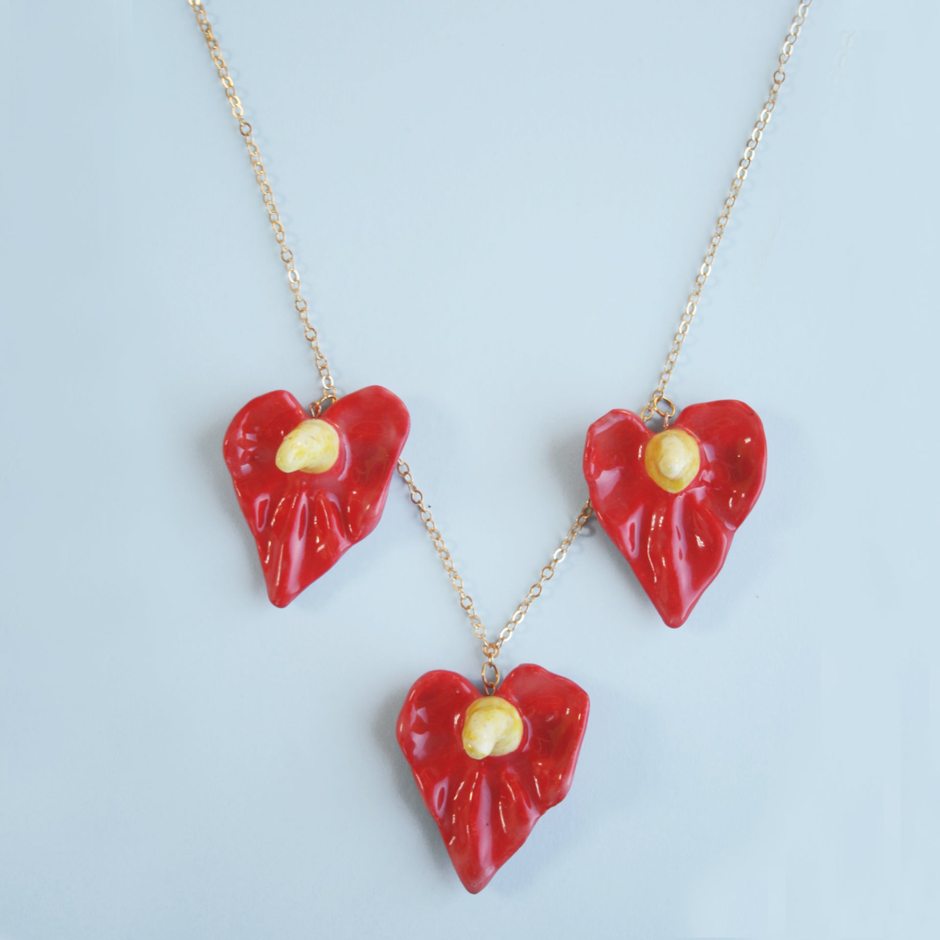 pendant anthuriums TRIPLE ANTHURIUM NECKLACE – SIAMESE TWIN STUDIO